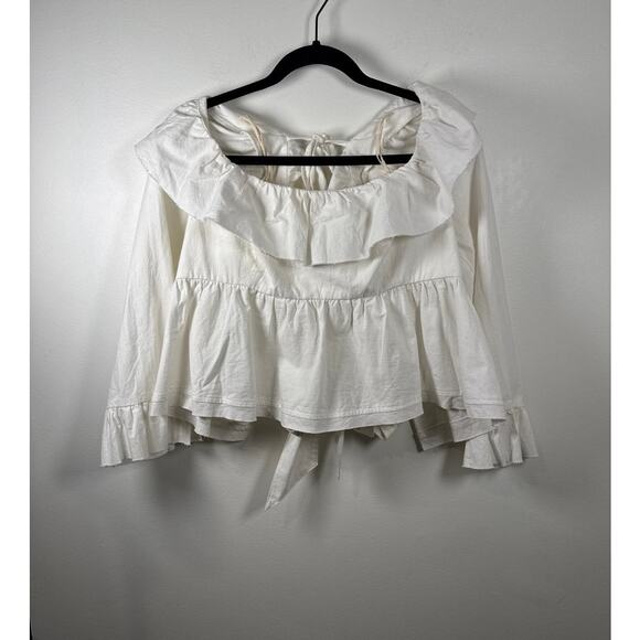 Free People Tops - Free People Ruffle Peplum Tie-Back Top Peasant Cottagecore — White, M NWT